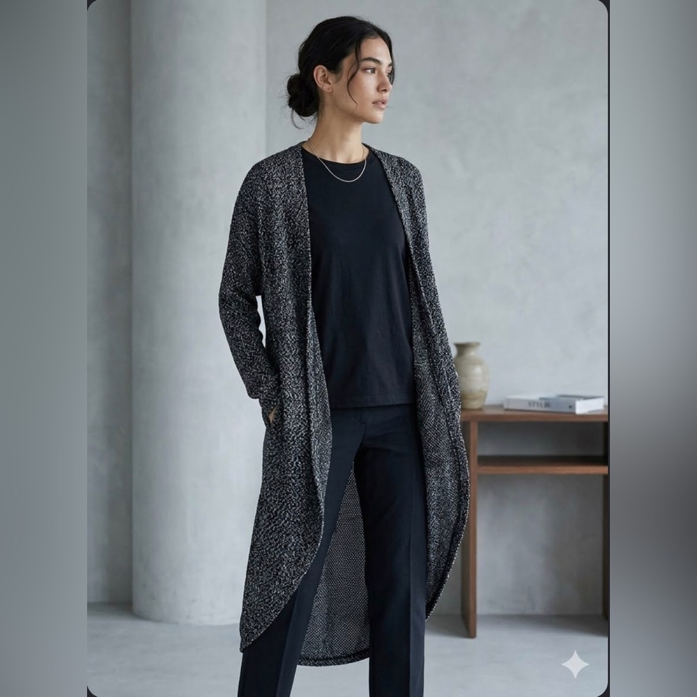 Streetwear society | long sleeve black and white knit long open cardigan